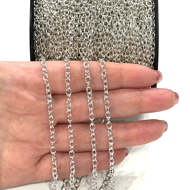 5 Meters Bulk, Silver Plated Rolo Chain, 3x4mm Open Link Rolo Chains, Silver Curb Chain, Necklace Extender Chain