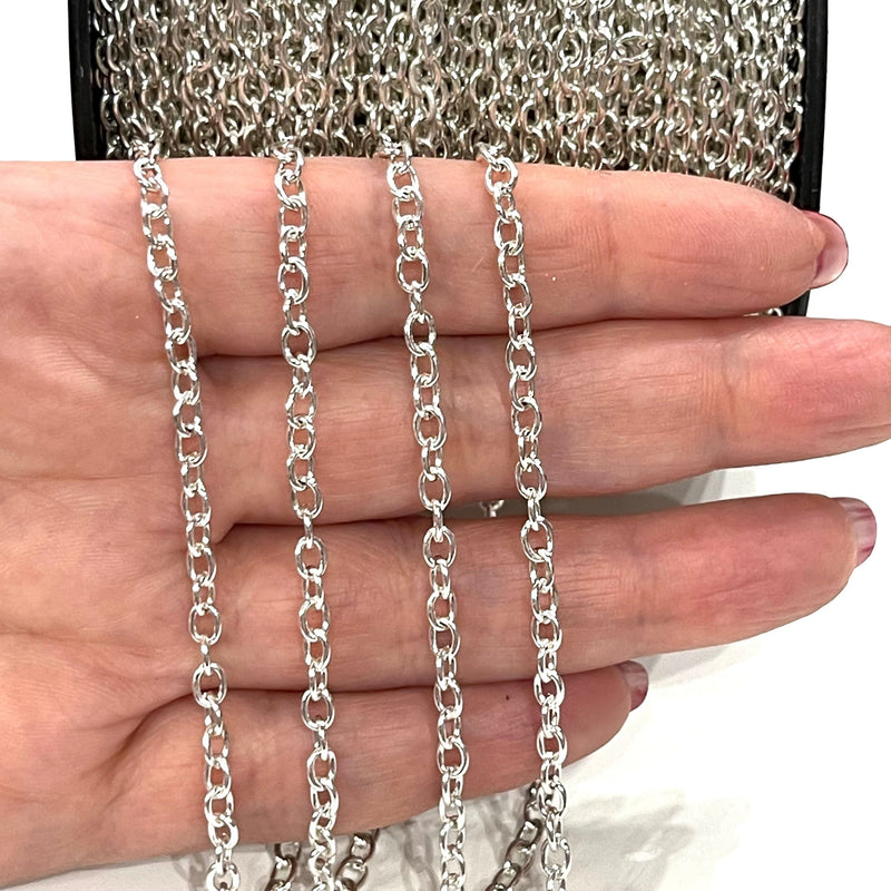 5 Meters Bulk, Silver Plated Rolo Chain, 3x4mm Open Link Rolo Chains, Silver Curb Chain, Necklace Extender Chain