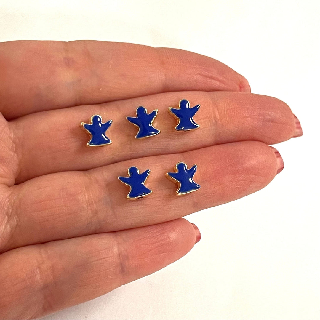 24Kt Gold Plated Navy Enamelled Angel Spacer Charms, 5 Pcs in a Pack