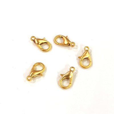 22K Matte Gold Plated Lobster Clasps, 10mm x 6mm 501 Brass Lobster Claw Clasp,£2.5