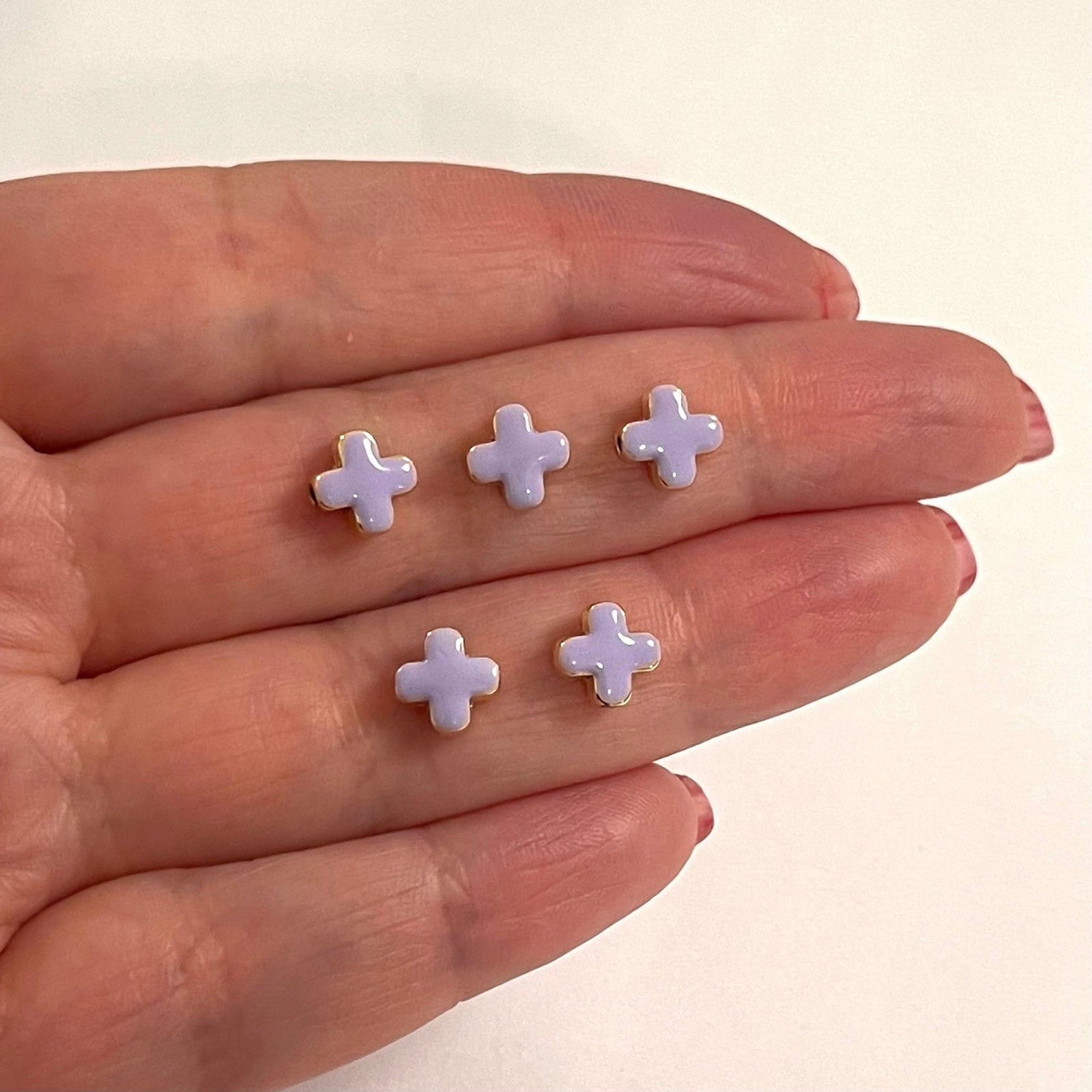 24Kt Gold Plated Lilac Enamelled Cross Spacer Charms, 5 Pcs in a Pack