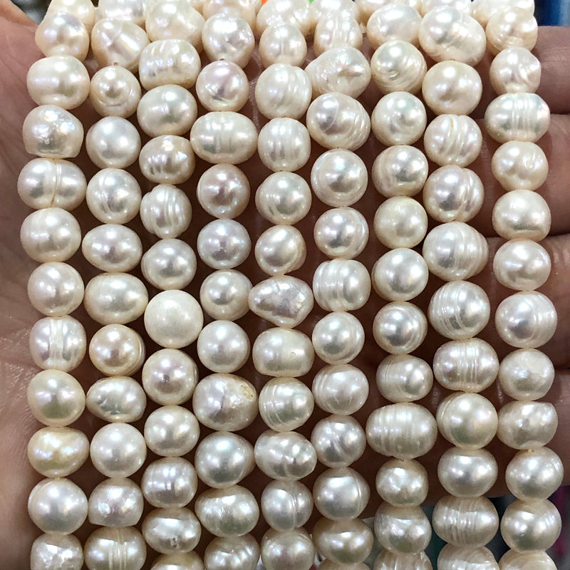 Creamy White Freshwater Pearls, 8X9mm, Medium Ivory Potato Pearls, 14 Inch Strand