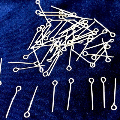Silver Plated Eye pins, 0.8mm by 30mm, Silver Eye Pins 30mm