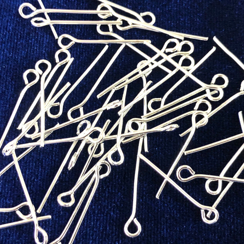 Silver Plated Eye pins, 0.8mm by 30mm, Silver Eye Pins 30mm