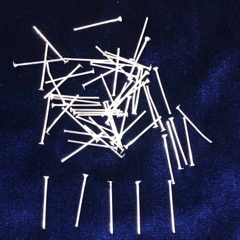 Silver Plated Head pins, 0.8mm by 20mm, Silver Head  Pins 20mm