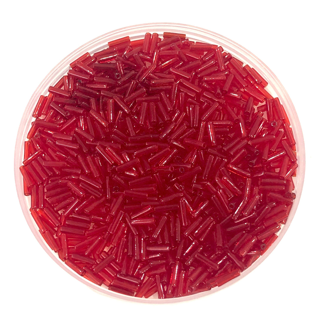 Miyuki Bugles size 6mm 0141 Transparent Red 10 grams.