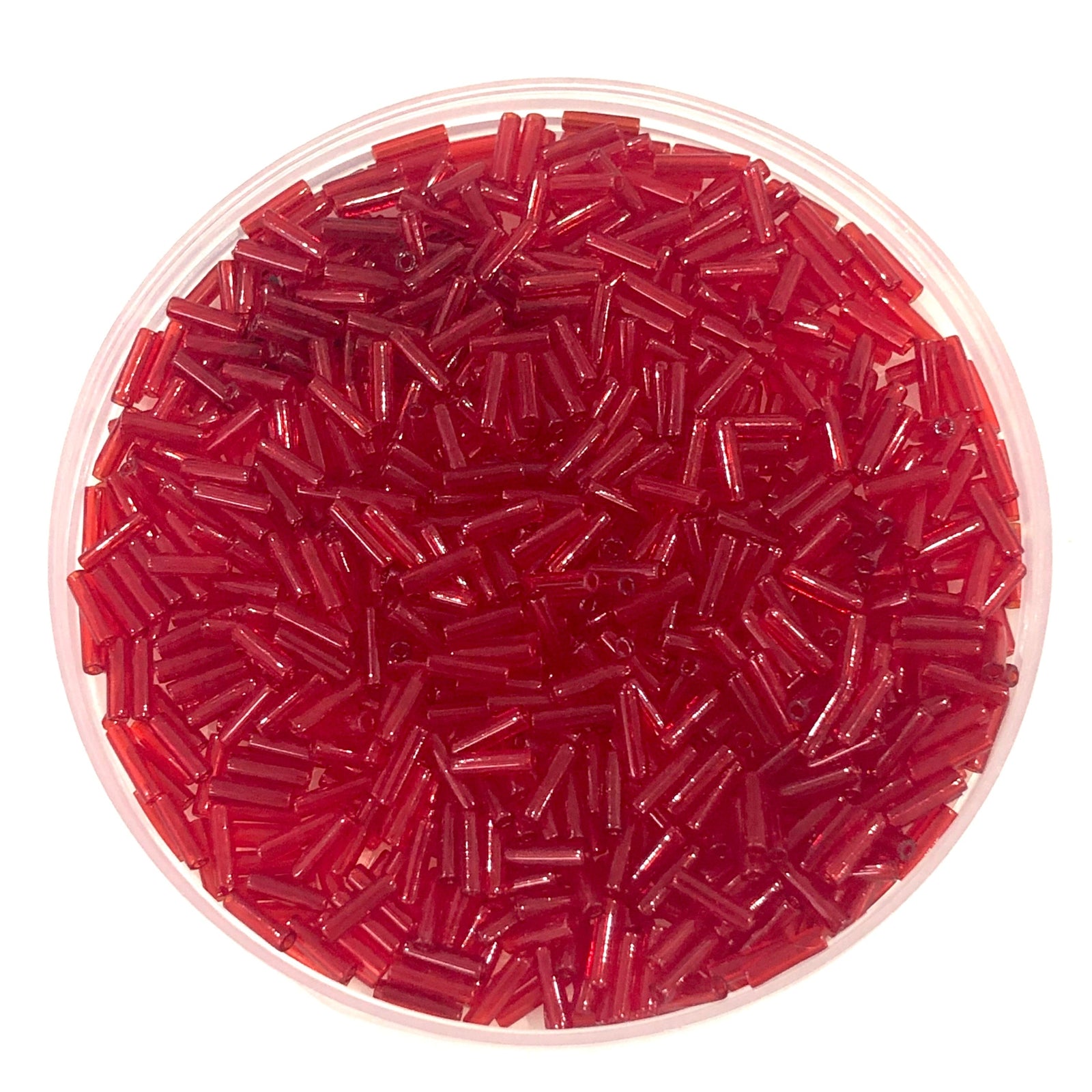 Miyuki Bugles size 6mm 0141 Transparent Red 10 grams.
