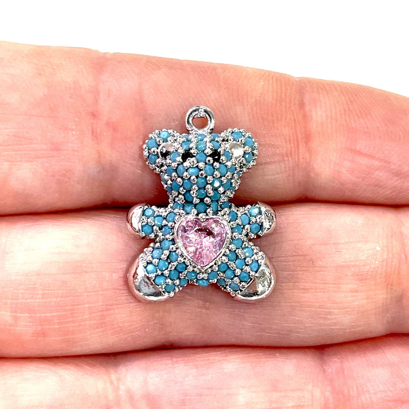 Silver Plated Micro Pave Swarovski Teddy Bear Charm