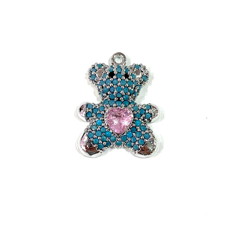 Silver Plated Micro Pave Swarovski Teddy Bear Charm
