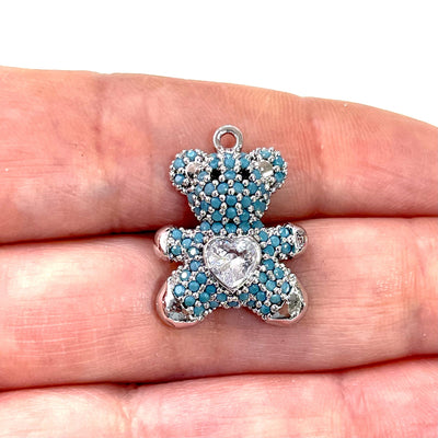 Silver Plated Micro Pave Swarovski Teddy Bear Charm