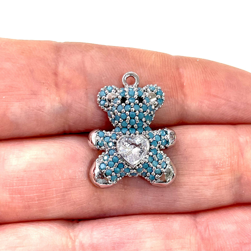 Silver Plated Micro Pave Swarovski Teddy Bear Charm