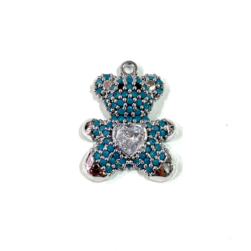 Silver Plated Micro Pave Swarovski Teddy Bear Charm