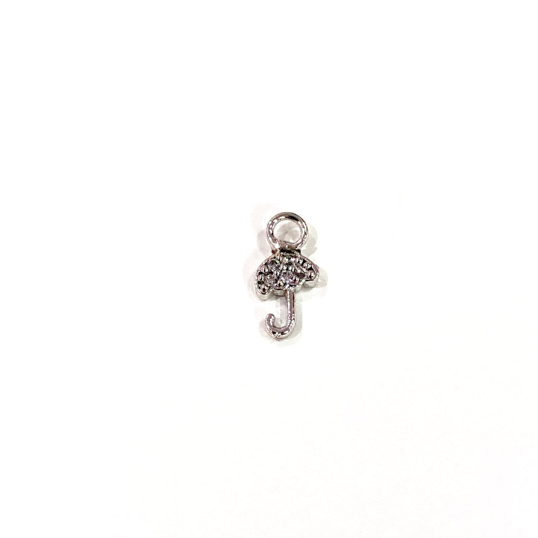 Umbrella Zirconia Charm, Silver Plated Zirconia Umbrella Charm