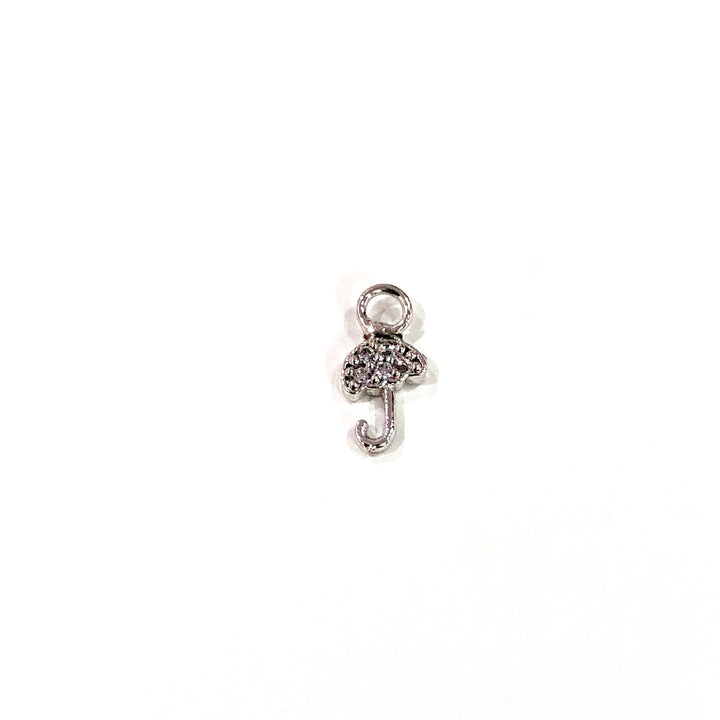 Umbrella Zirconia Charm, Silver Plated Zirconia Umbrella Charm
