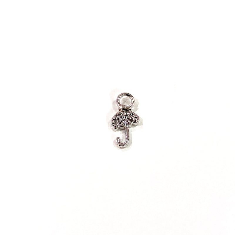 Umbrella Zirconia Charm, Silver Plated Zirconia Umbrella Charm