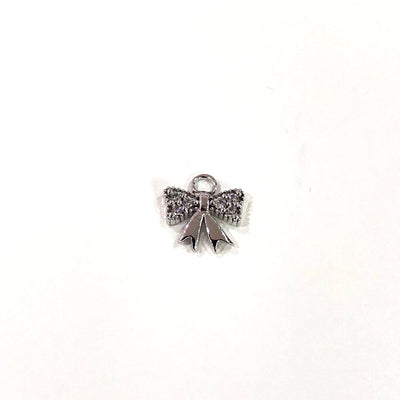 Bow Charm, Silver Plated Zirconia Bow Charm