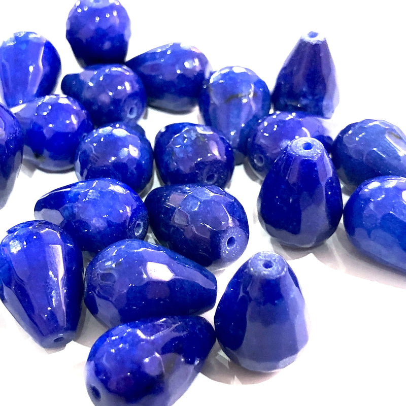 Jade Faceted Hand Cut Gemstone Drop Beads - Size 18x13mm - Drilled Vertical - 4 pieces per order