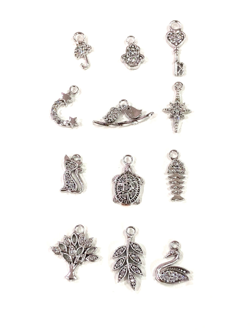 Umbrella Zirconia Charm, Silver Plated Zirconia Umbrella Charm
