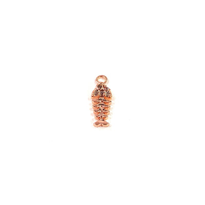 Fish Bone Charm, Rose Gold Plated Zirconia Fish Bone Charm