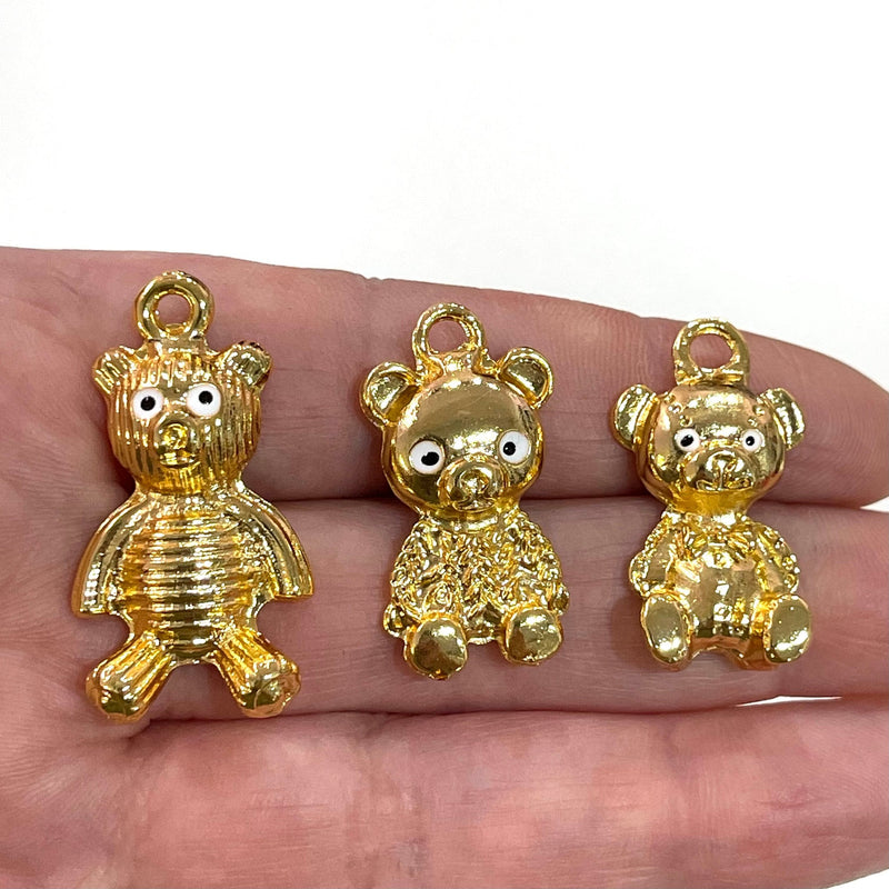 Teddy Bear Family Plaqué Or 24Kt Charms, Paquet de 3 Charms