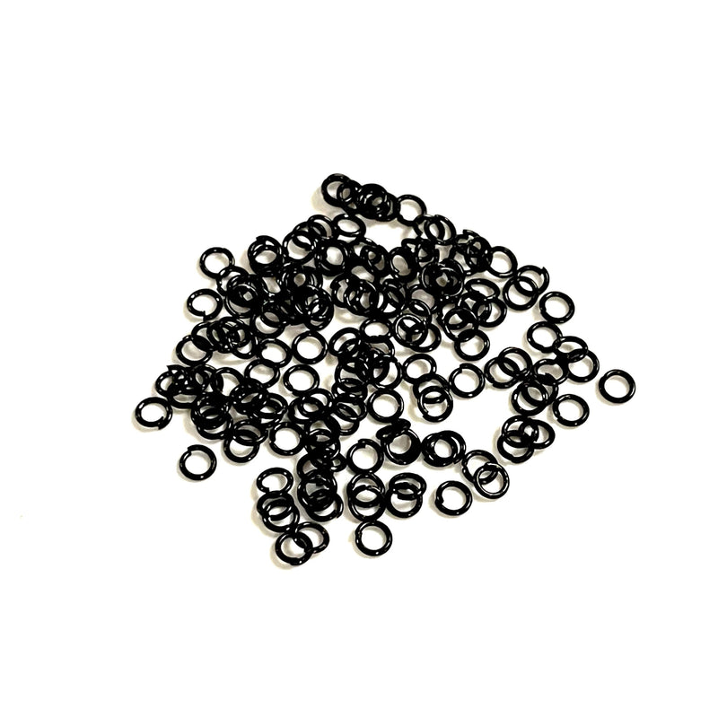 Anneaux noirs, 4 mm, anneaux ouverts plaqués noirs
