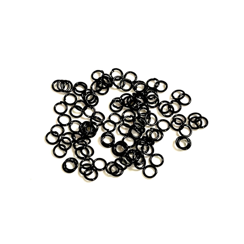 Anneaux noirs, 5 mm, anneaux ouverts plaqués noirs