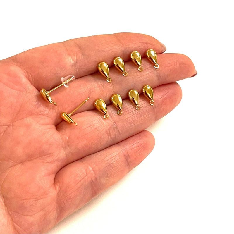 24 Karat vergoldete Tropfenohrpolster, 7 mm Ohrstecker mit Öse, 10 Stück in einer Packung, NEU!!!