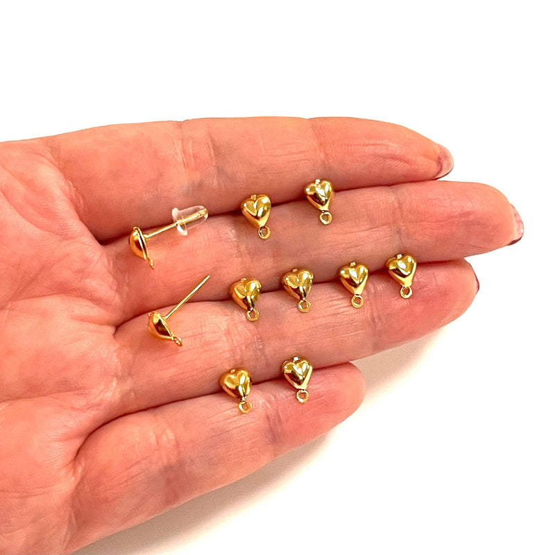 24Kt Gold Plated Heart Ear Pads, 5mm Heart Stud Earring With Loop, 10 Pcs in a Pack,NEW!!!