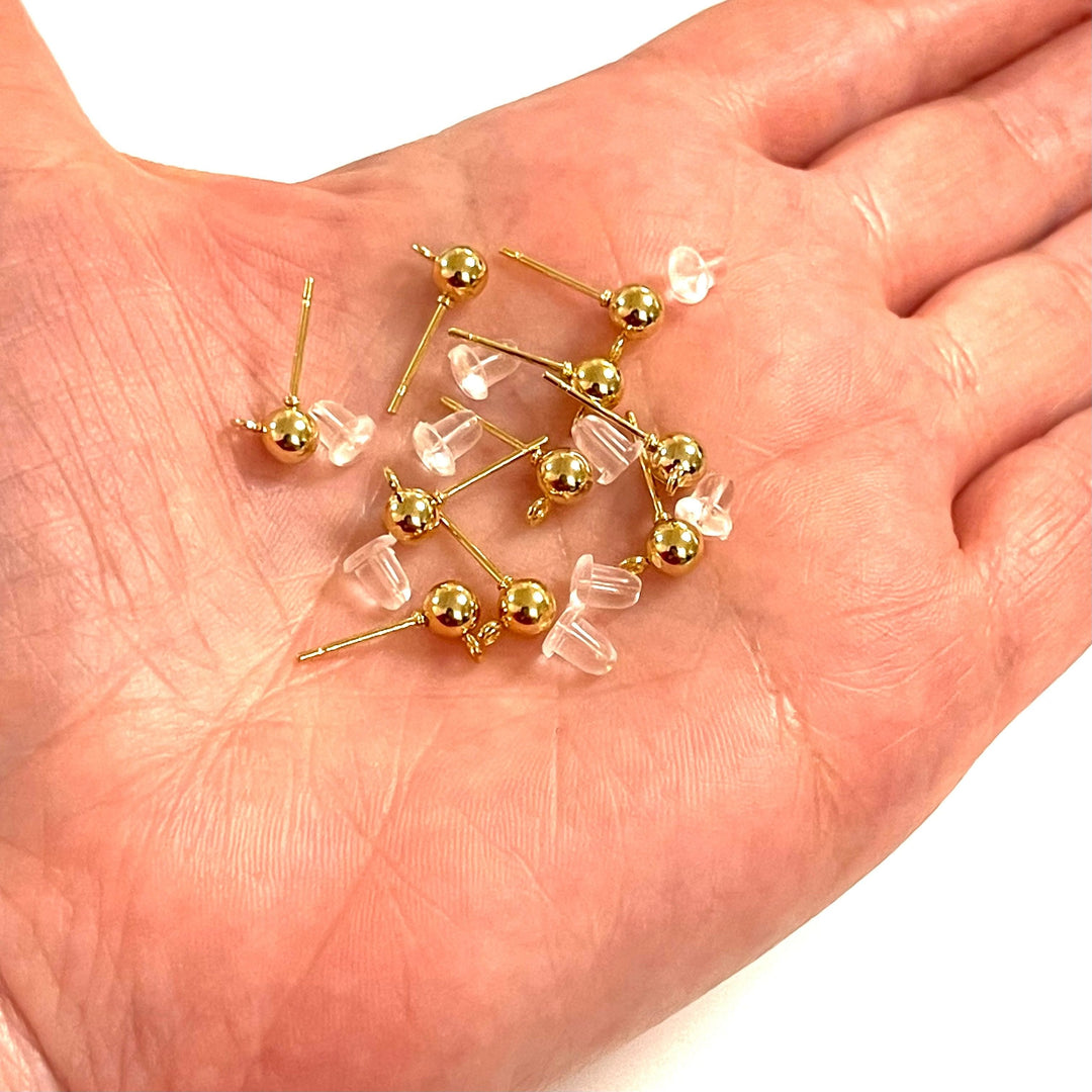 24Kt Gold Plated Ball Post Earring, 5mm Ball Stud Earring With Loop, 10 Pcs in a Pack, NEW!!!