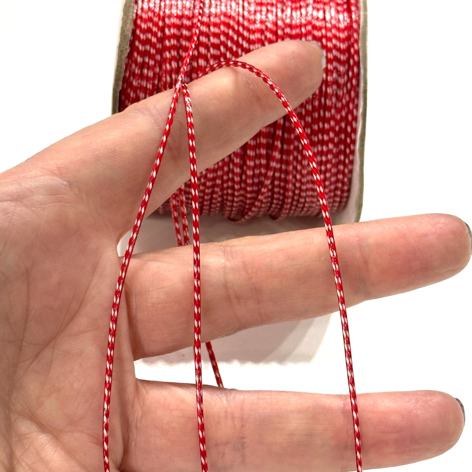 1.5mm Braided Polyester Martenitsa Bracelet Cord, Red&White Cotton Martenitsa Bracelet Cord, 10 Meters