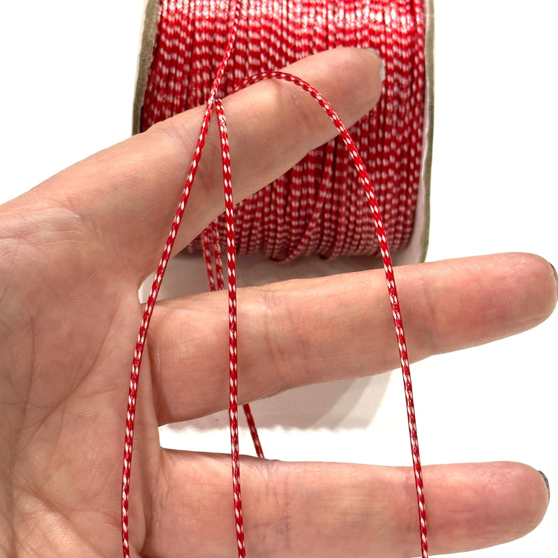 1mm Braided Polyester Martenitsa Bracelet Cord, Red&White Cotton Martenitsa Bracelet Cord, 10 Meters