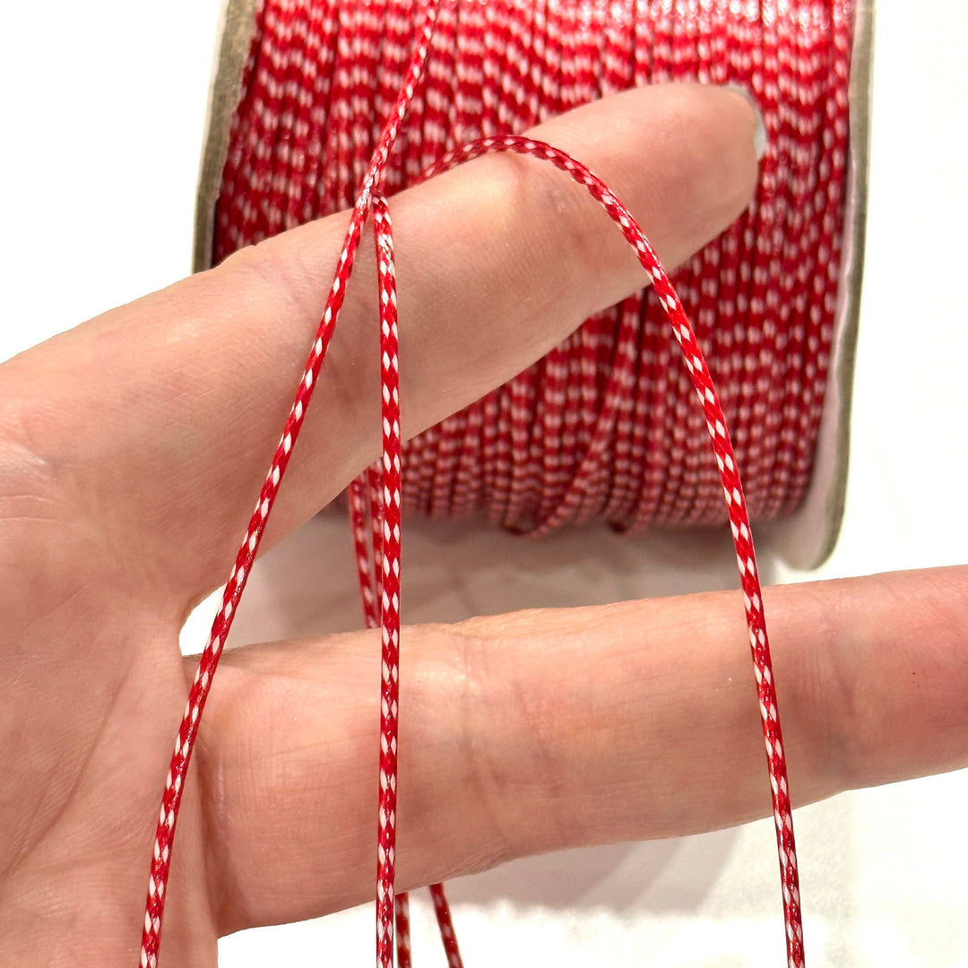 1.5mm Braided Polyester Martenitsa Bracelet Cord, Red&amp;White Cotton Martenitsa Bracelet Cord, 10 Meters