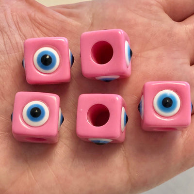 Large Hole Evil Eye Resin Beads, 15mm Beads, 7mm Hole, 5 Beads in a Pack