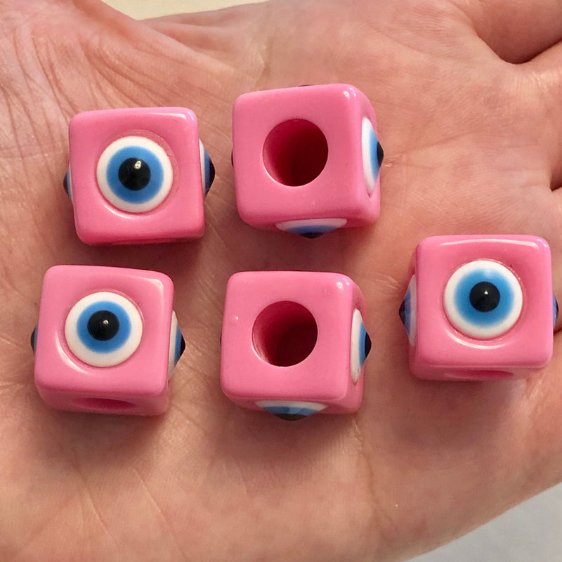 Large Hole Evil Eye Resin Beads, 15mm Beads, 7mm Hole, 5 Beads in a Pack