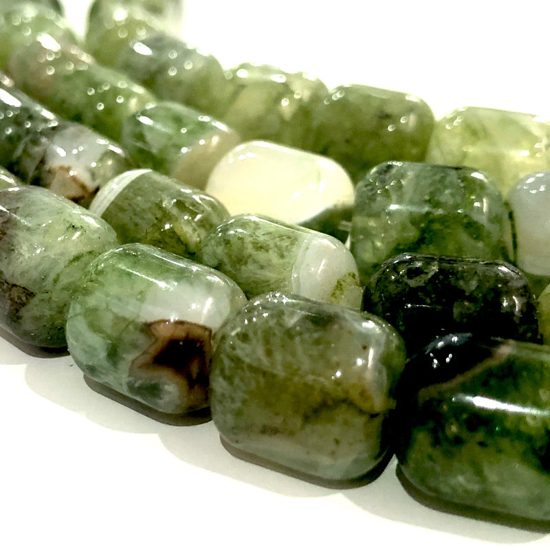 Moss Agate Natural Large Cylinder Beads 13mm, 30 Beads