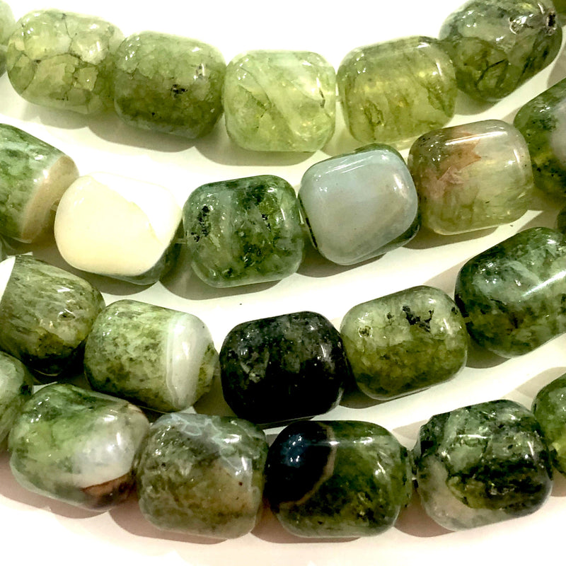 Moss Agate Natural Large Cylinder Beads 13mm, 30 Beads