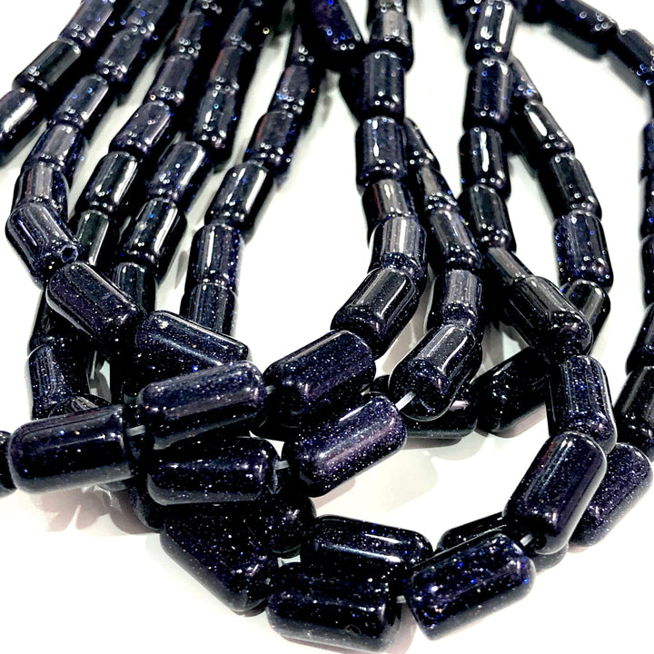 Natural Blue Sandstone Cylinder Beads, 11x6mm 38 Beads