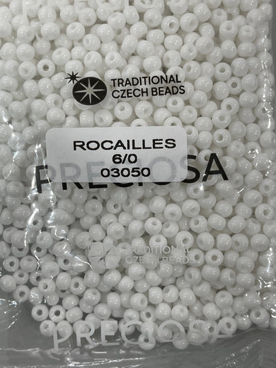 Preciosa Seed Beads 6/0 Rocailles-Round Hole 100 gr, 03050 Chalkwhite