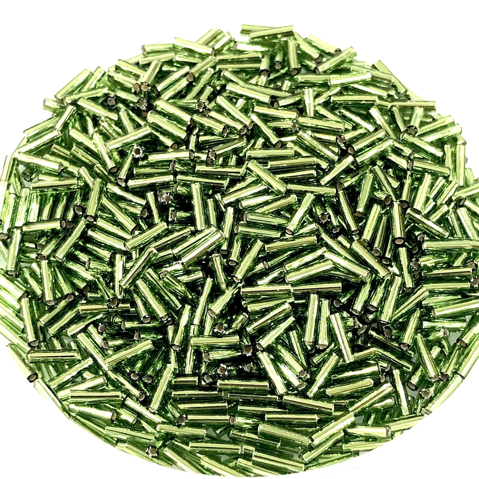 Miyuki Bugles size 6mm 0026 Silver Lined Olive 10 grams.
