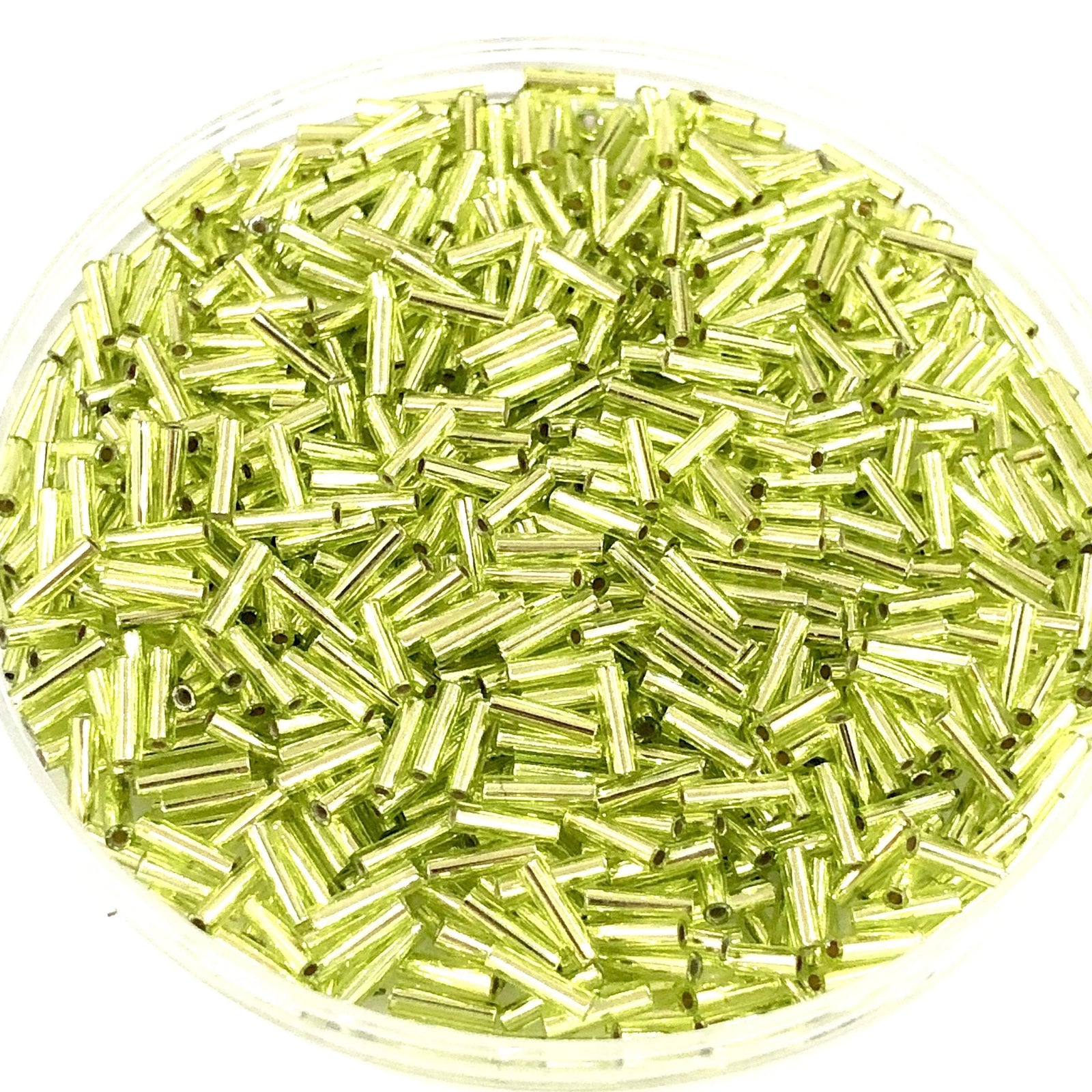 Miyuki Bugles size 6mm 0014 Chartreuse Silver Lined 10 grams.