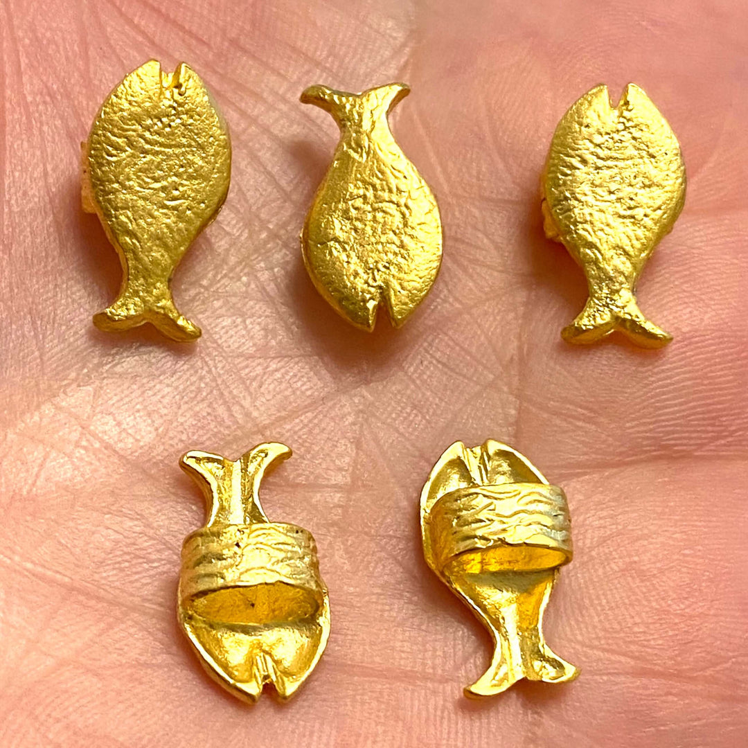 24Kt Matte Gold Plated Brass Fish Charms, Gold Plated Brass Fish Spacers, 2 Pcs in a pack