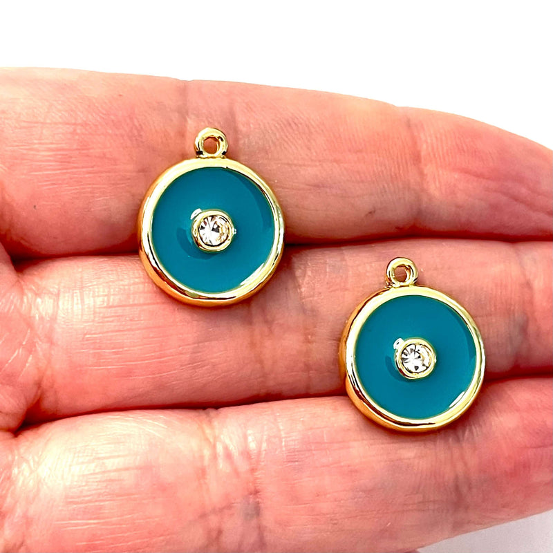 24Kt Gold Plated Green Turquoise Enamelled Cram with Clear Zirconia, 2 pcs in a pack