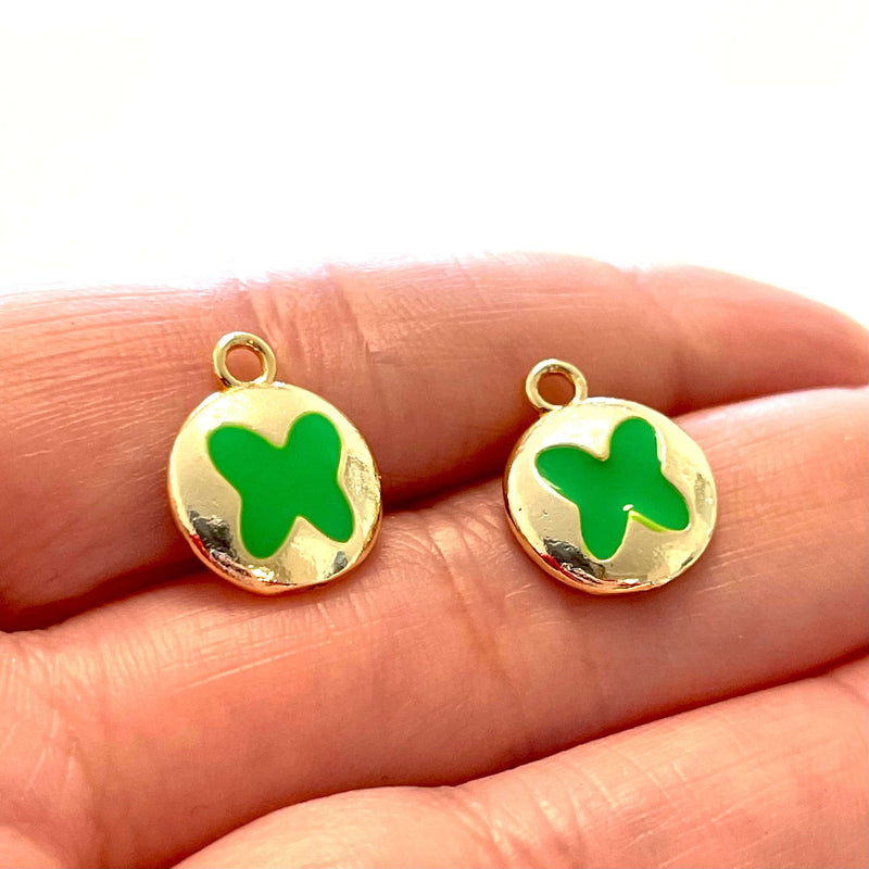 24Kt Gold Plated Brass Neon Green Enamelled Butterfly Charms, 2 pcs in a pack