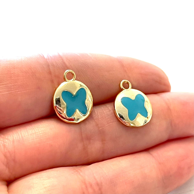 24Kt Gold Plated Brass Blue Enamelled Butterfly Charms, 2 pcs in a pack£1.5