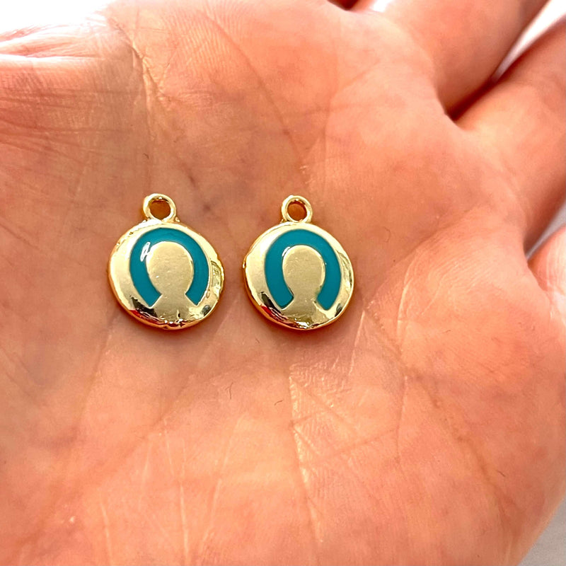24Kt Gold Plated Brass Turquoise Enamelled Horse Shoe Charms, 2 pcs in a pack