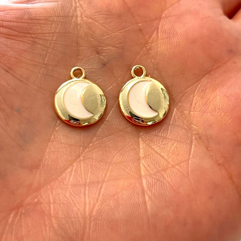 24Kt Gold Plated Brass White Enamelled Crescent Charms, 2 pcs in a pack