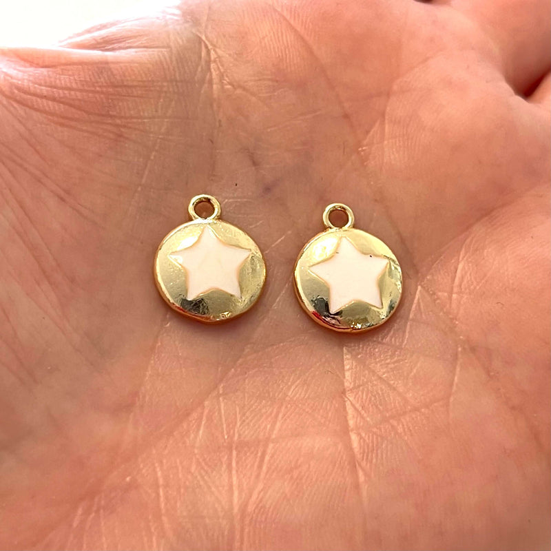 24Kt Gold Plated Brass White Enamelled Star Charms, 2 pcs in a pack