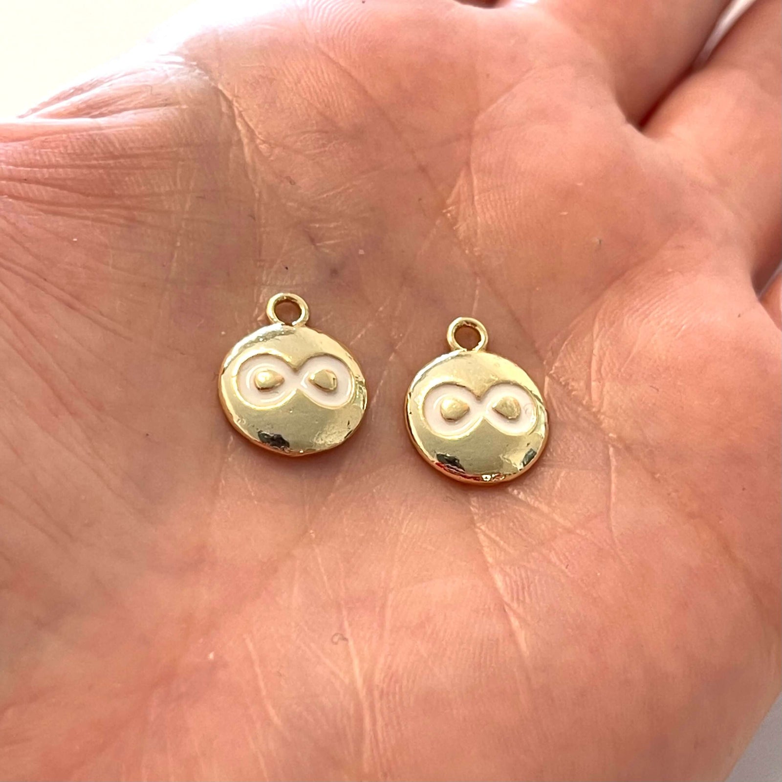 24Kt Gold Plated Brass White Enamelled Infinity Charms, 2 pcs in a pack