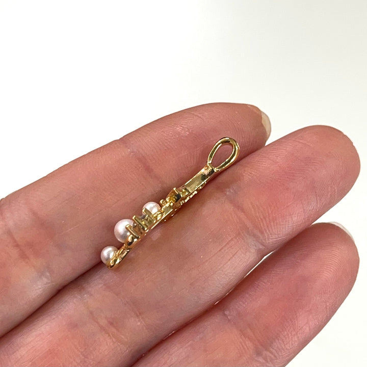 24Kt Gold Plated CZ Micro Paved Crescent With Star&amp;Pearls Charm