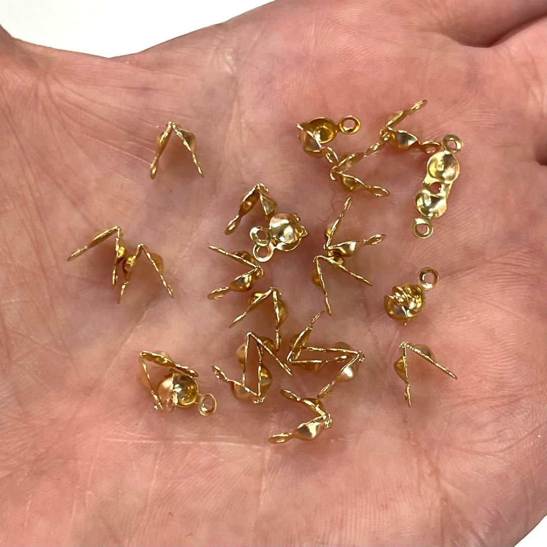 24k Gold Plated Bead Tip Clamshells, Fold Over Crimp Bead, Knot Tip Cover Ends, Knot Covers